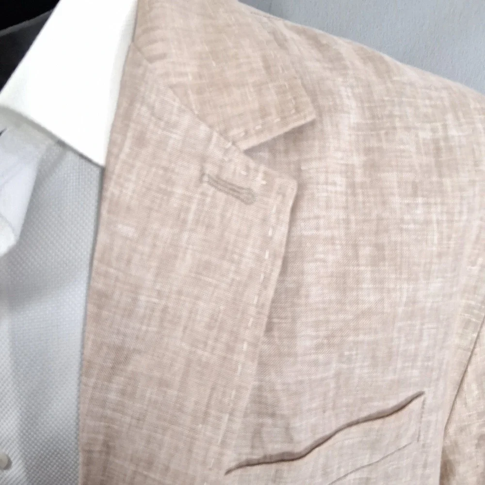Bleecker & Broad Traditional Fit Blazer Mens XL ~52L Khaki Linen Sport Coat